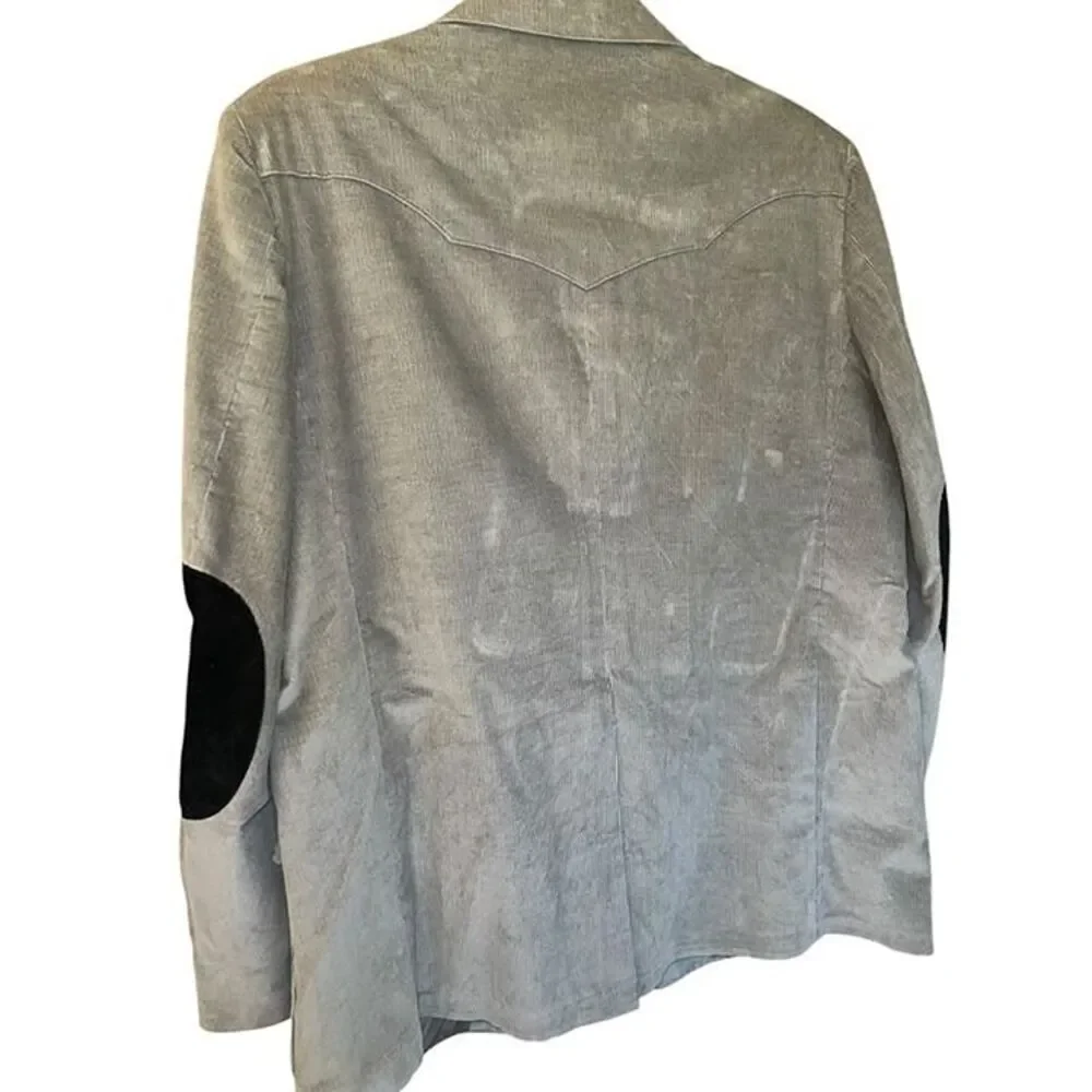 Vtg 1970s H Bar C Hi Sierra Gray Corduroy 2 Button Blazer w/ Suede Elbow Sz 48L